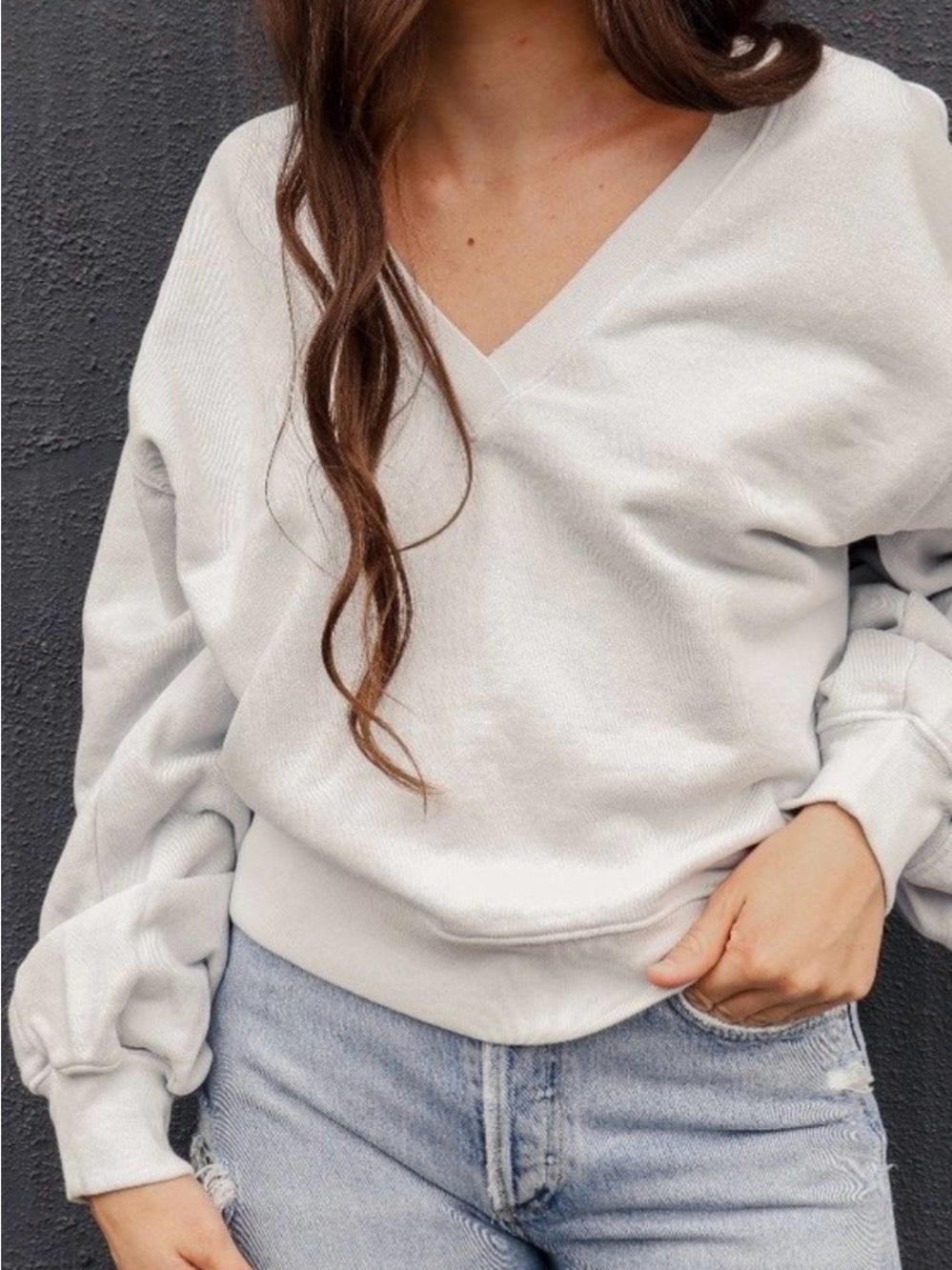 AGOLDE V NECK BALLOON SLEEVE SWEATSHIRT SZ:M Dove Grey